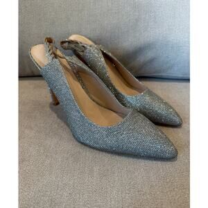 Olivia‎ Miller Heels Women Silver Rhinestone Slingback Pointed Toe Stiletto 11